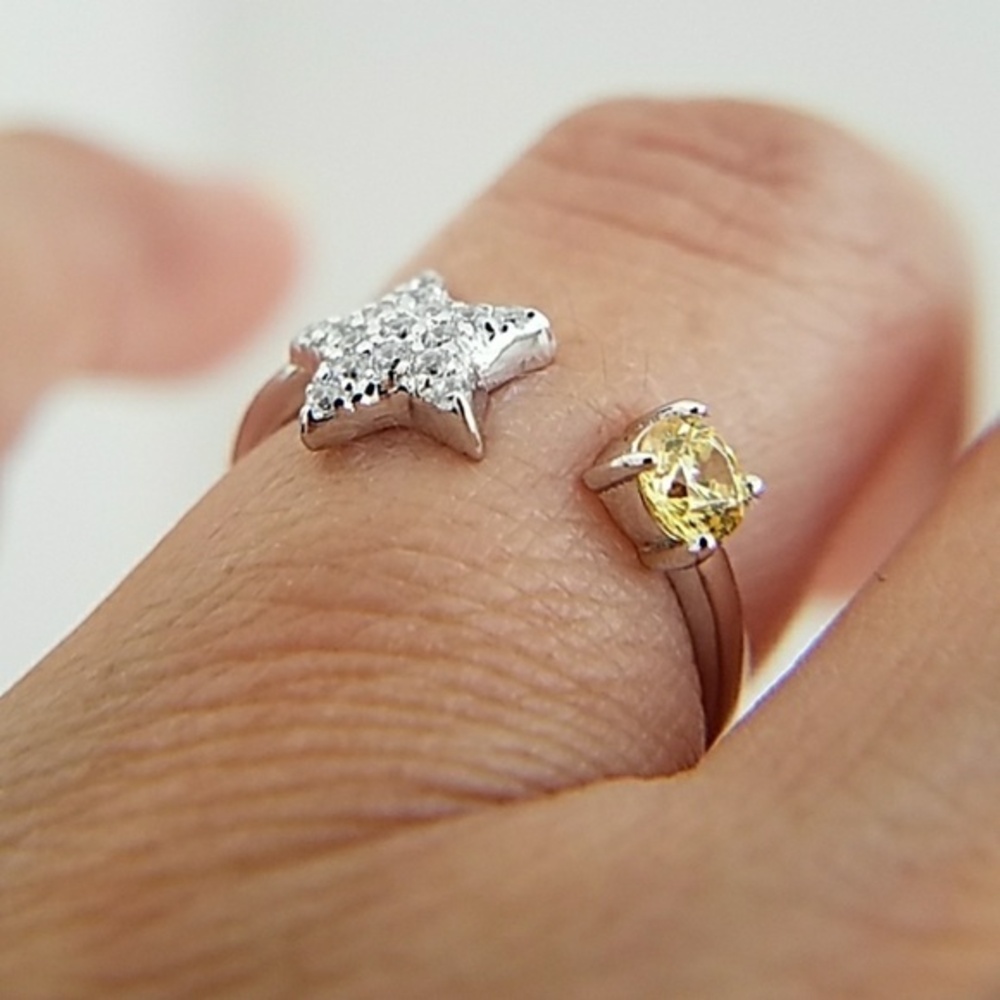 14k Gold plated star moon Ring yellow stone